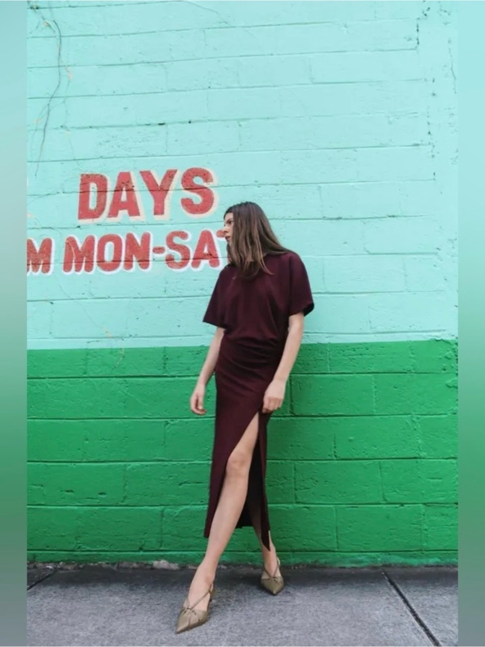 ZARA Maroon MIDI Dress with Slit NWT ❗️